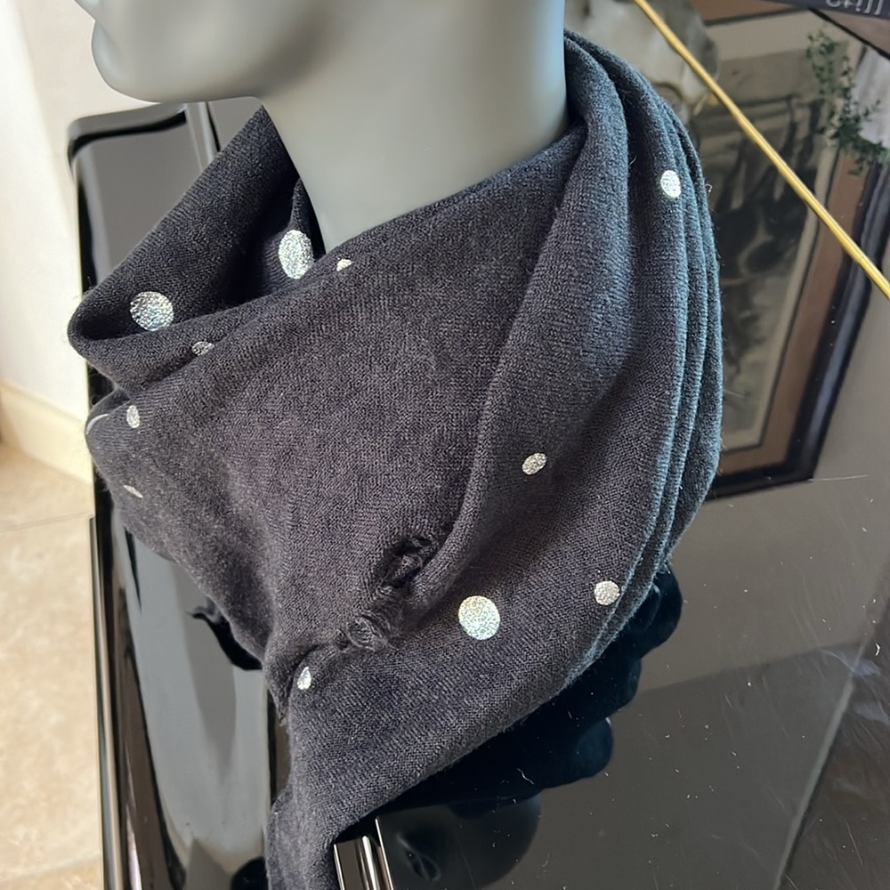 Triangular Shaped Black Scarf With Silver Polka D… - image 8